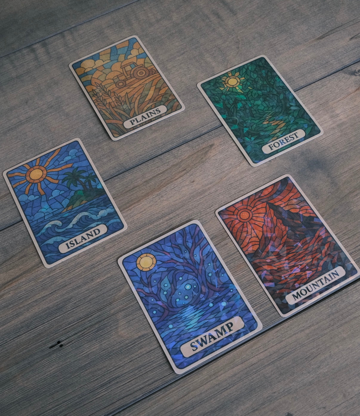Set of 5 | Stained Glass Lands | TCG Proxy | Foil/Non-Foil Options | Durable, High-Quality Print